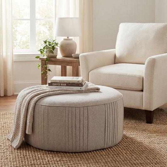 Lily Swivel Ottoman In Oatmeal Twill